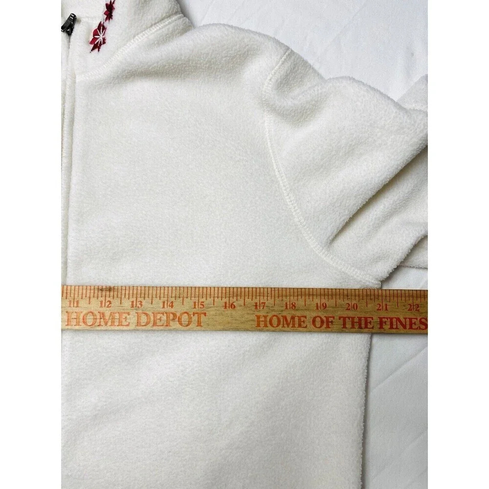 Croft & Barrow Pullover Fleece Sweater M Embroidered Cardinal Bird Flowers Ivory - Picture 8 of 9
